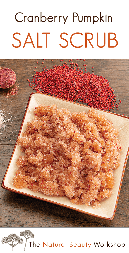 How to make Cranberry Pumpkin Salt Scrub - an exfoliating body scrub made with moisturizing cranberry and pumpkin seed oils