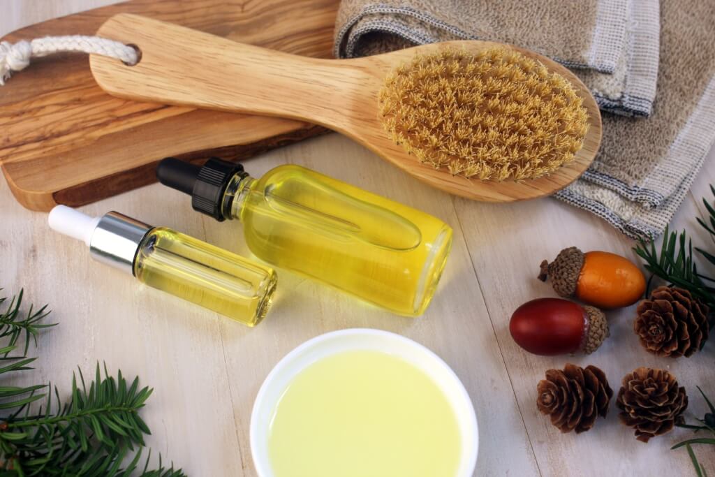 Natural hair care serums with hair brush