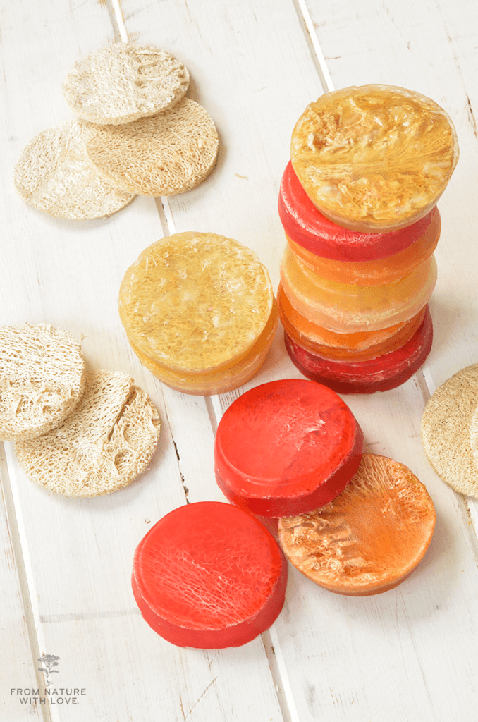 How to make Loofah Fruit Slice Soaps - fruity scented glycerin soaps with embedded loofah slices